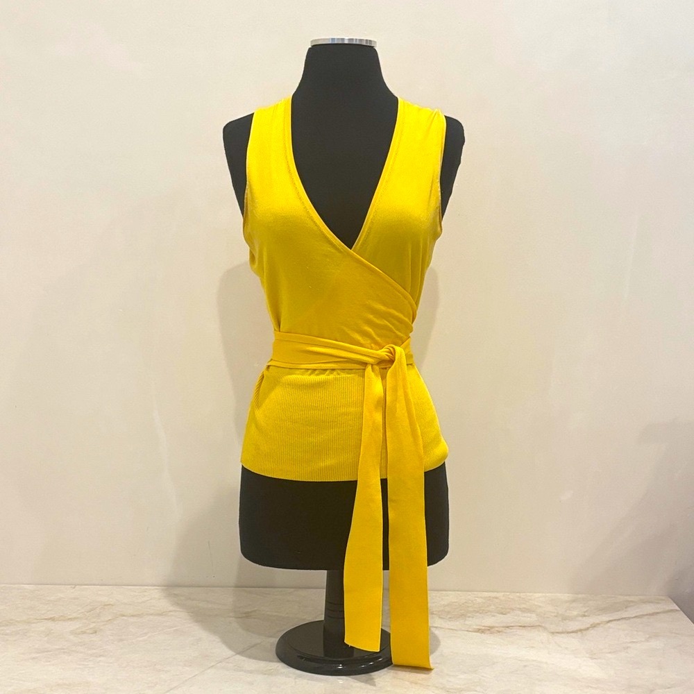NWOT Express Design Studio Yellow Silk Blend Wrap Top M Limited Edition Size M